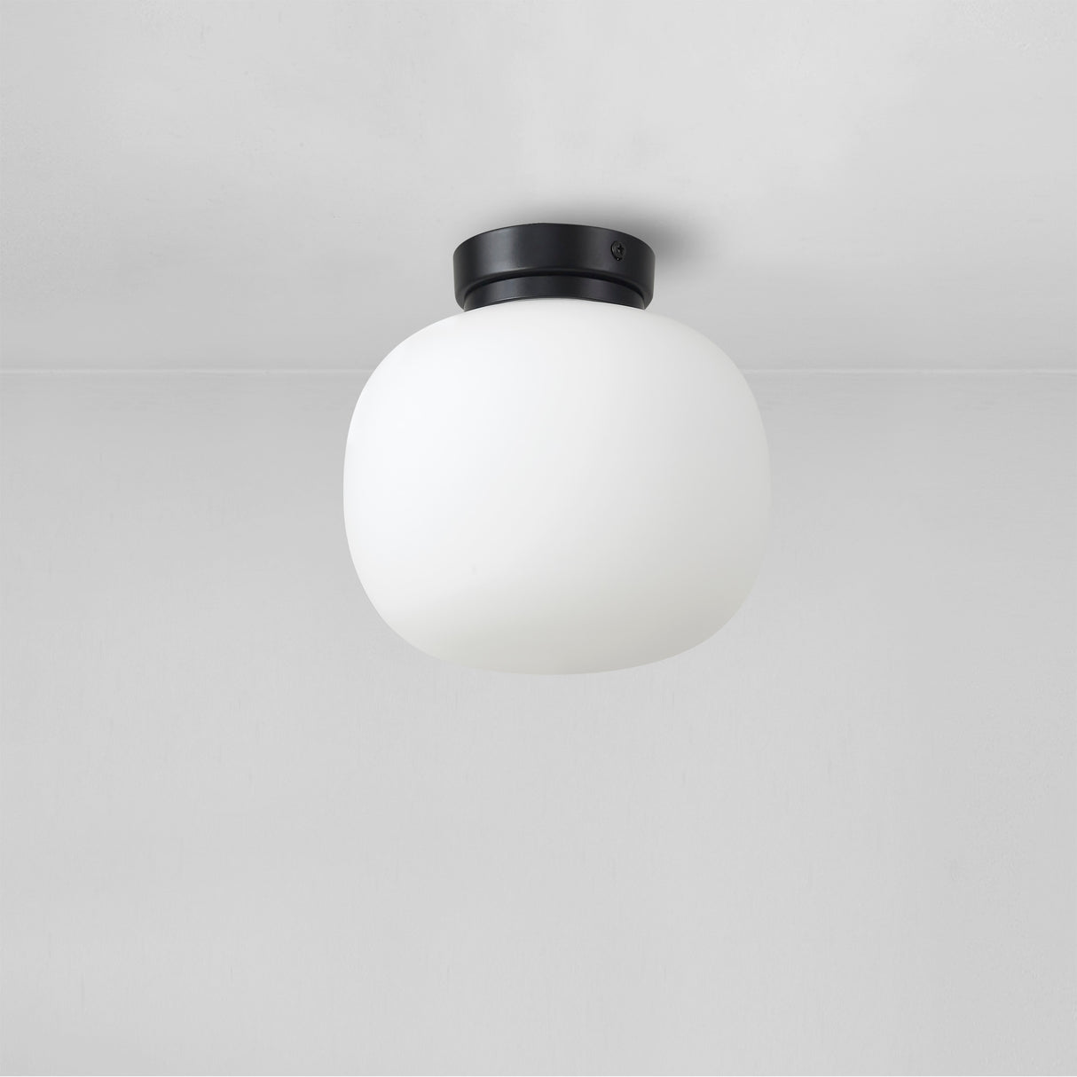 Cunnington Small Oval Ball Flush Fitting 1 Light E27 Matt Black Base With Frosted White Glass Globe