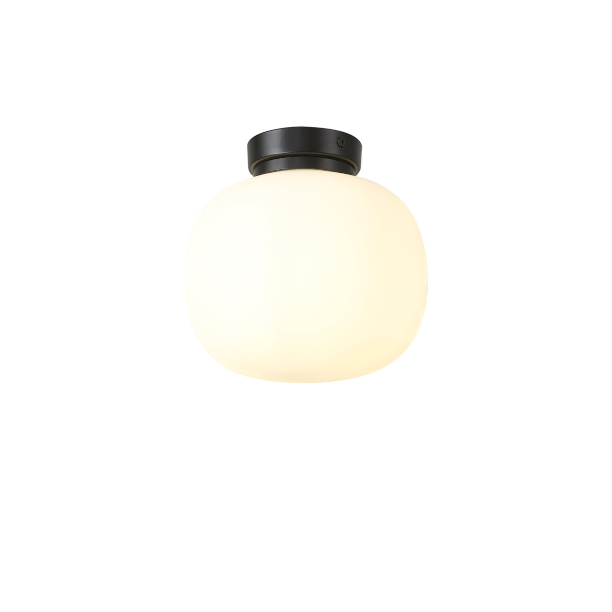 Cunnington Small Oval Ball Flush Fitting 1 Light E27 Matt Black Base With Frosted White Glass Globe