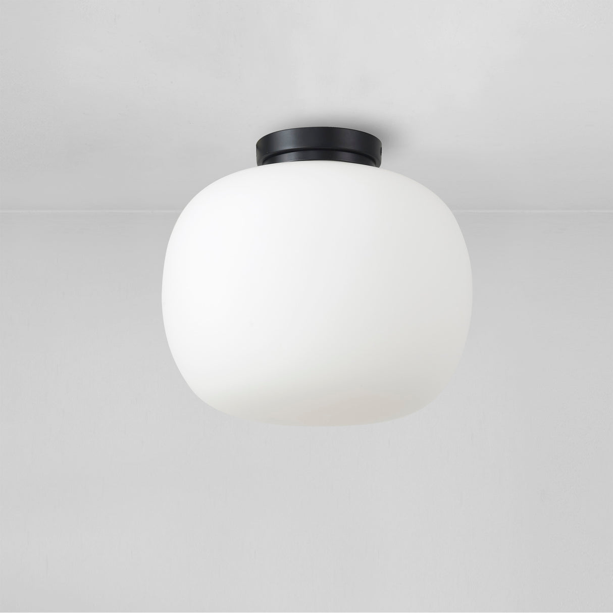 Cunnington Medium Oval Ball Flush Fitting 1 Light E27 Matt Black Base With Frosted White Glass Globe