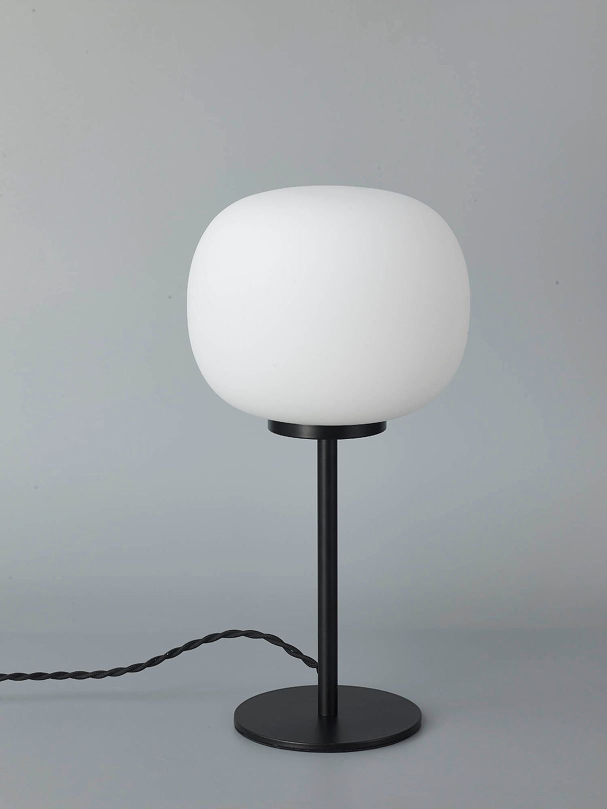 Cunnington Small Oval Ball Tall Table Lamp 1 Light E27 Matt Black Base With Frosted White Glass Globe