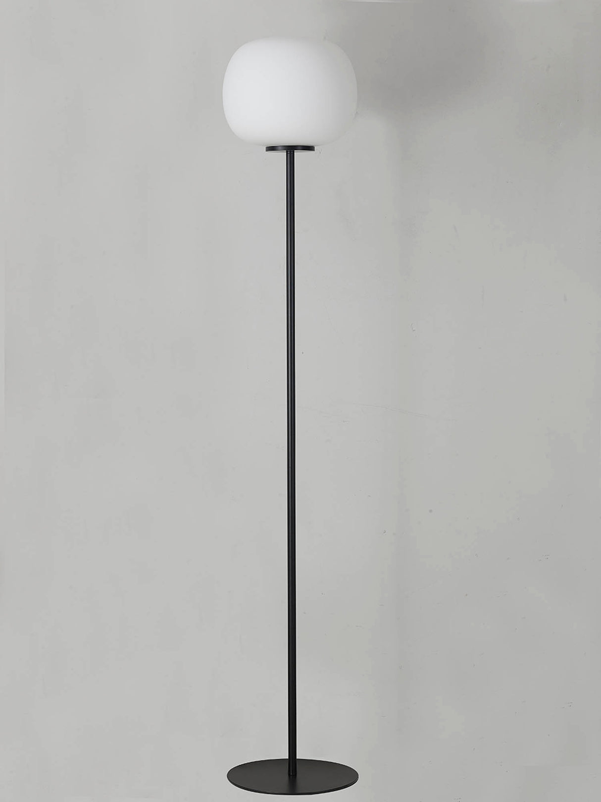 Cunnington Medium Oval Ball Floor Lamp 1 Light E27 Matt Black Base With Frosted White Glass Globe