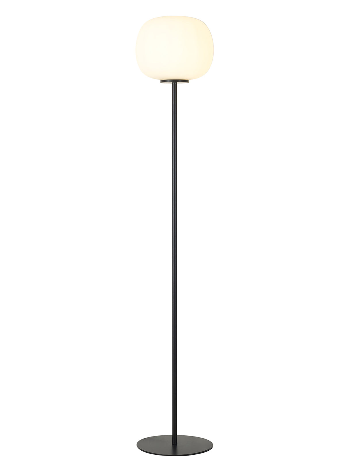 Cunnington Medium Oval Ball Floor Lamp 1 Light E27 Matt Black Base With Frosted White Glass Globe