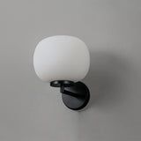 Cunnington Small Oval Ball Wall Light 1 Light E27 Matt Black Base With Frosted White Glass Globe