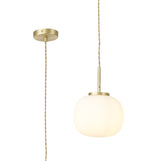 Cunnington Small Oval Ball Pendant 1 Light E27 Satin Gold Suspension With Frosted White Glass Globe