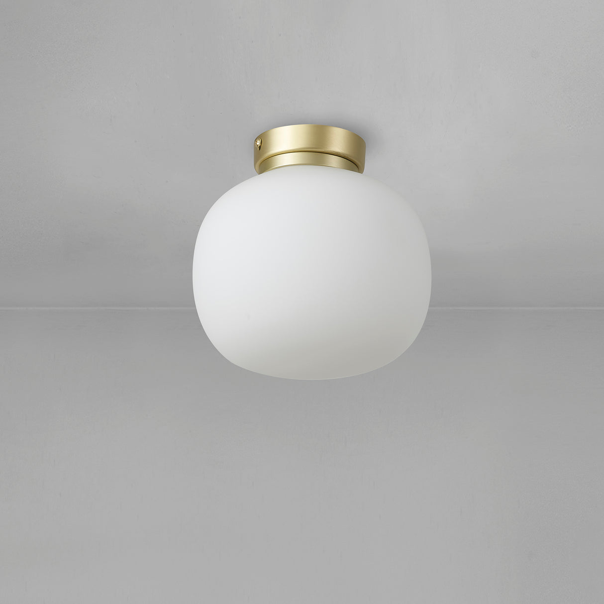 Cunnington Small Oval Ball Flush Fitting 1 Light E27 Satin Gold Base With Frosted White Glass Globe