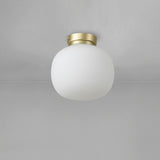 Cunnington Small Oval Ball Flush Fitting 1 Light E27 Satin Gold Base With Frosted White Glass Globe