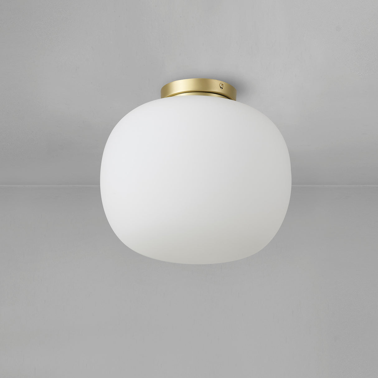 Cunnington Medium Oval Ball Flush Fitting 1 Light E27 Satin Gold Base With Frosted White Glass Globe