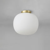 Cunnington Medium Oval Ball Flush Fitting 1 Light E27 Satin Gold Base With Frosted White Glass Globe