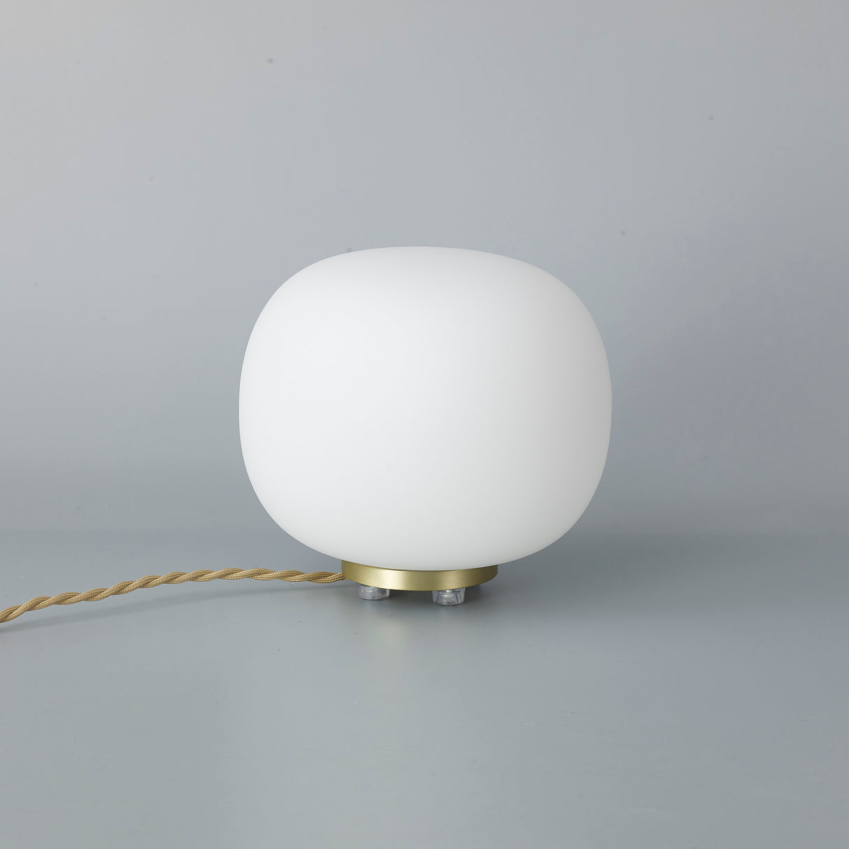 Cunnington Small Oval Ball Table Lamp 1 Light E27 Satin Gold Base With Frosted White Glass Globe