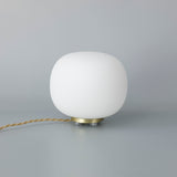 Cunnington Small Oval Ball Table Lamp 1 Light E27 Satin Gold Base With Frosted White Glass Globe