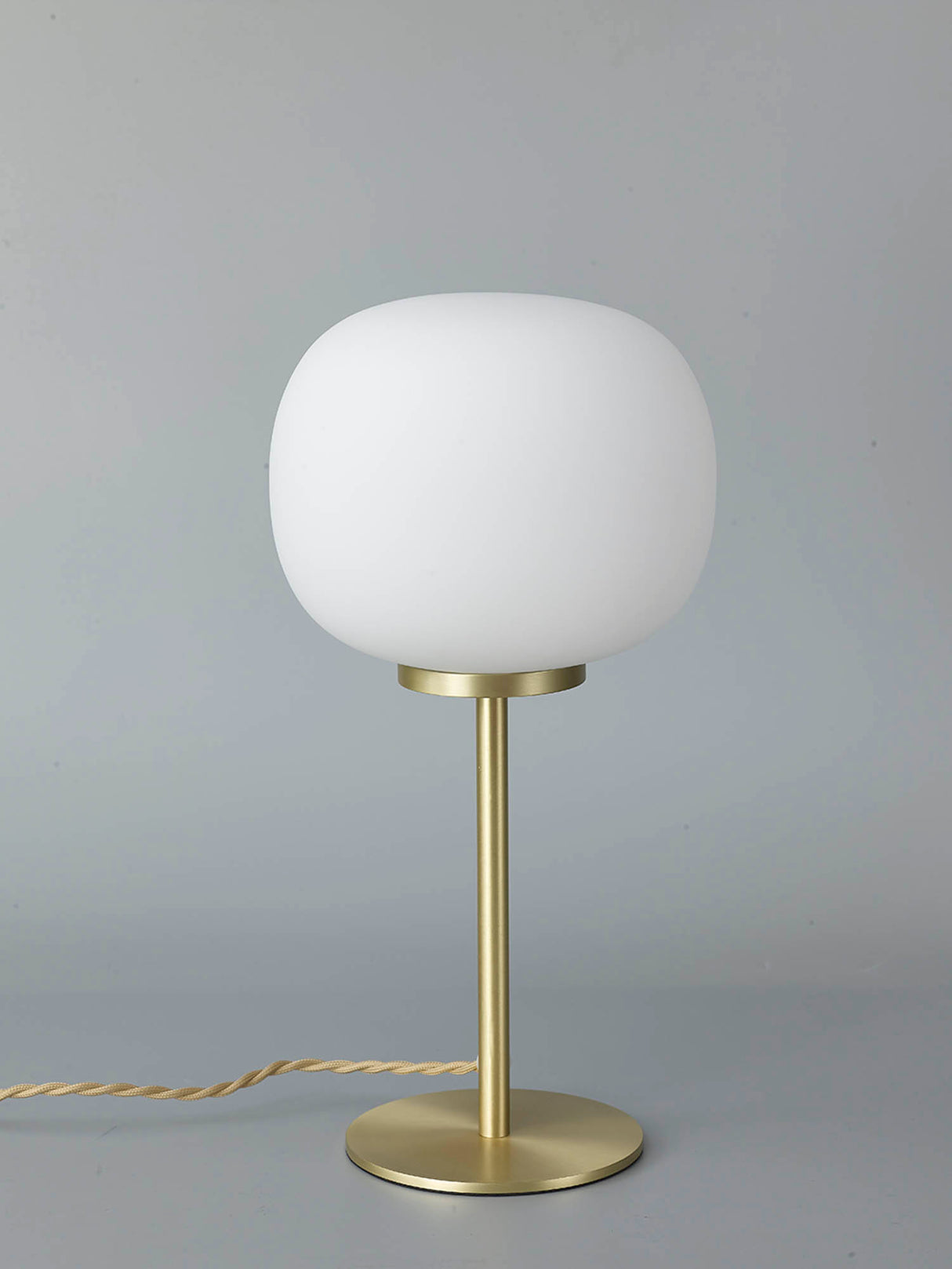 Cunnington Small Oval Ball Tall Table Lamp 1 Light E27 Satin Gold Base With Frosted White Glass Globe