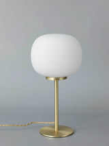 Cunnington Small Oval Ball Tall Table Lamp 1 Light E27 Satin Gold Base With Frosted White Glass Globe