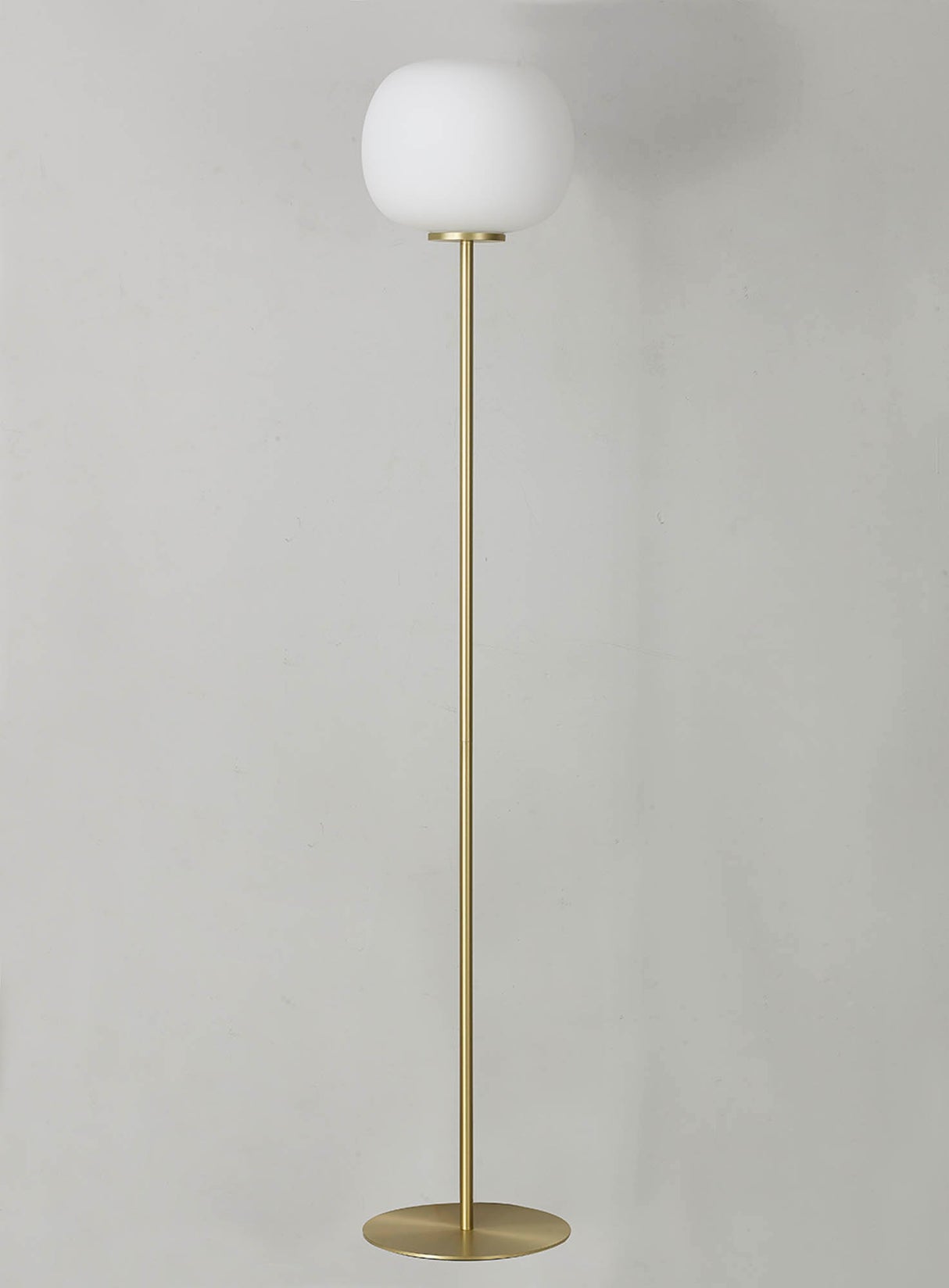 Cunnington Medium Oval Ball Floor Lamp 1 Light E27 Satin Gold Base With Frosted White Glass Globe