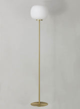 Cunnington Medium Oval Ball Floor Lamp 1 Light E27 Satin Gold Base With Frosted White Glass Globe