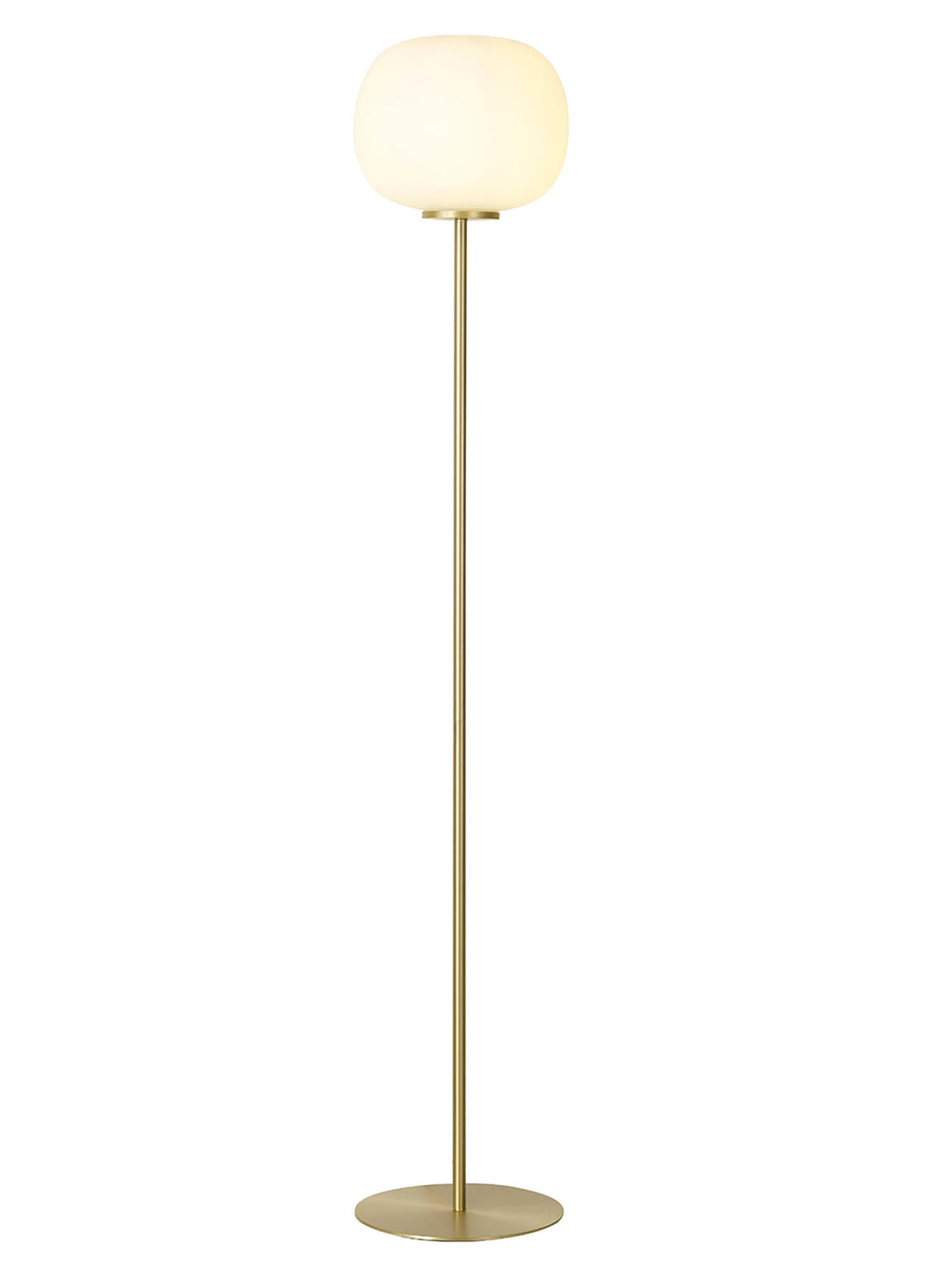 Cunnington Medium Oval Ball Floor Lamp 1 Light E27 Satin Gold Base With Frosted White Glass Globe