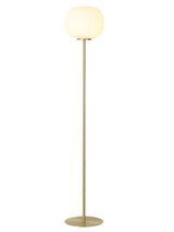 Cunnington Medium Oval Ball Floor Lamp 1 Light E27 Satin Gold Base With Frosted White Glass Globe