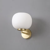 Cunnington Small Oval Ball Wall Light 1 Light E27 Satin Gold Base With Frosted White Glass Globe