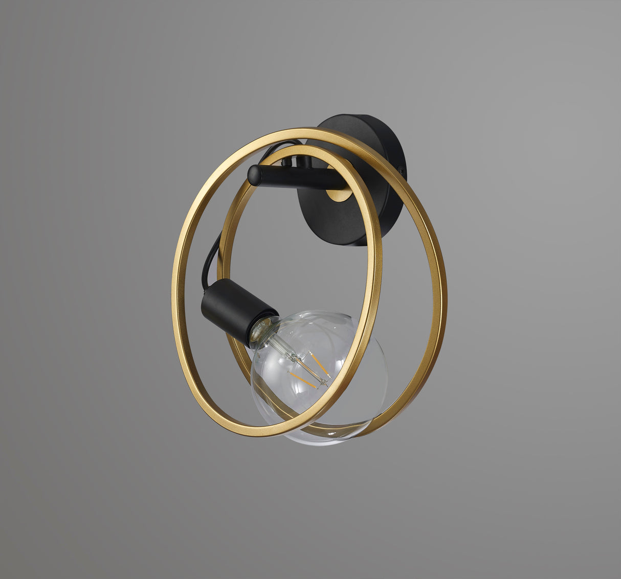 Kay Double Ring Wall Lamp, 1 Light E27, Matt Black / Painted Gold, G95/120 Lamp Recommended