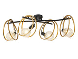 Kay Double Ring Ceiling Flush, 4 Light E27, Matt Black / Painted Gold, G95/120 Lamp Recommended