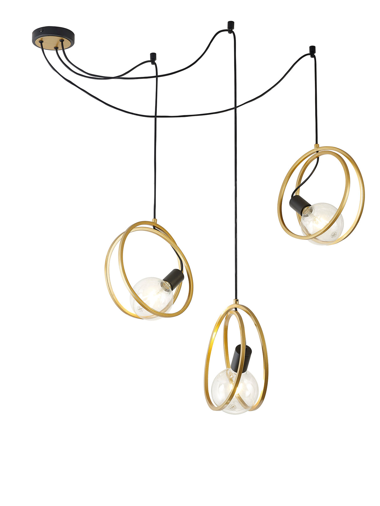 Kay Double Ring Multi Pendant, 3 Light E27, Matt Black / Painted Gold, G95/120 Lamp Recommended