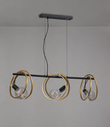 Kay Double Ring Linear Pendant, 3 Light E27, Matt Black / Painted Gold, G95/120 Lamp Recommended