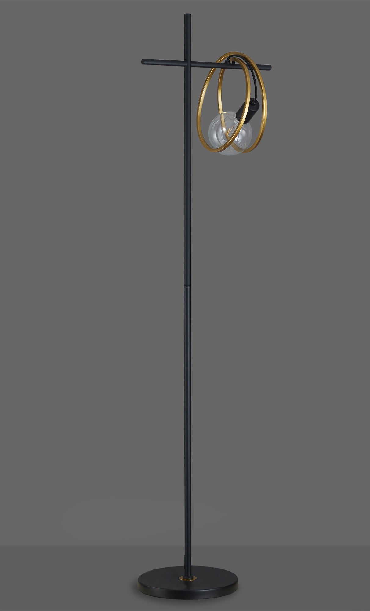 Kay Double Ring Floor Lamp, 1 Light E27, Matt Black / Painted Gold, G95/120 Lamp Recommended