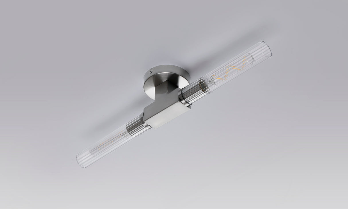 Ferdinand 2 Light Wall/Ceiling, E27, IP44, Satin Nickel