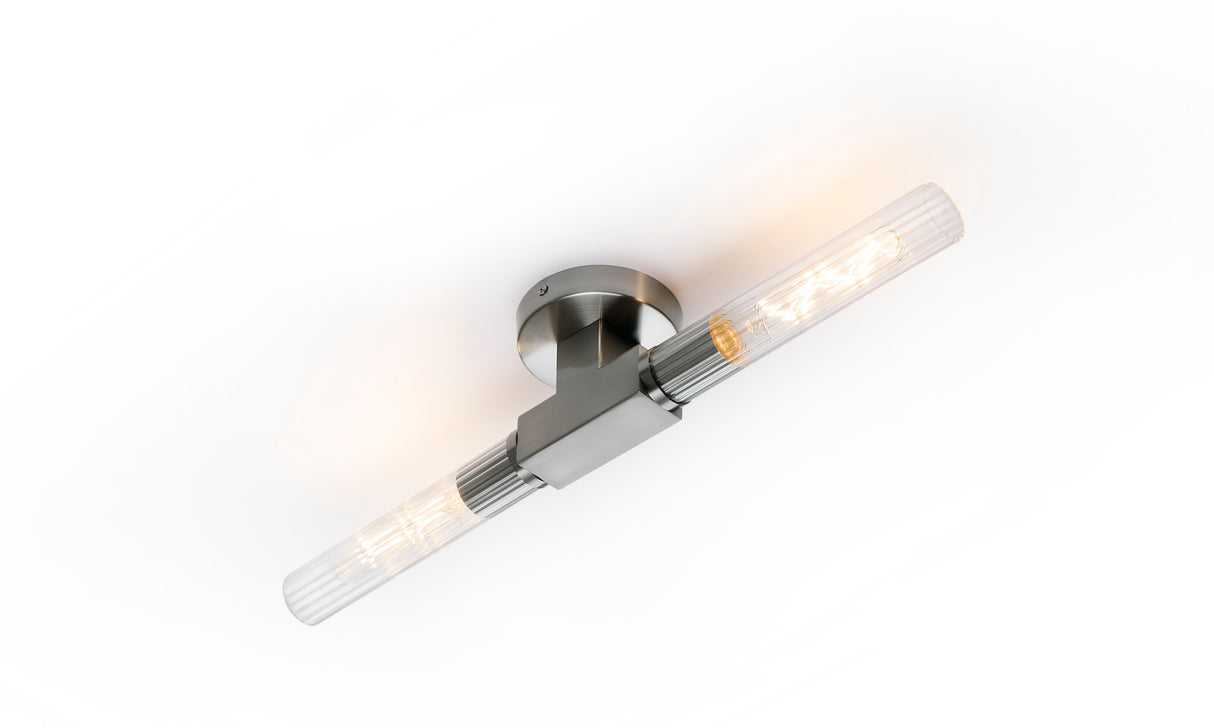 Ferdinand 2 Light Wall/Ceiling, E27, IP44, Satin Nickel