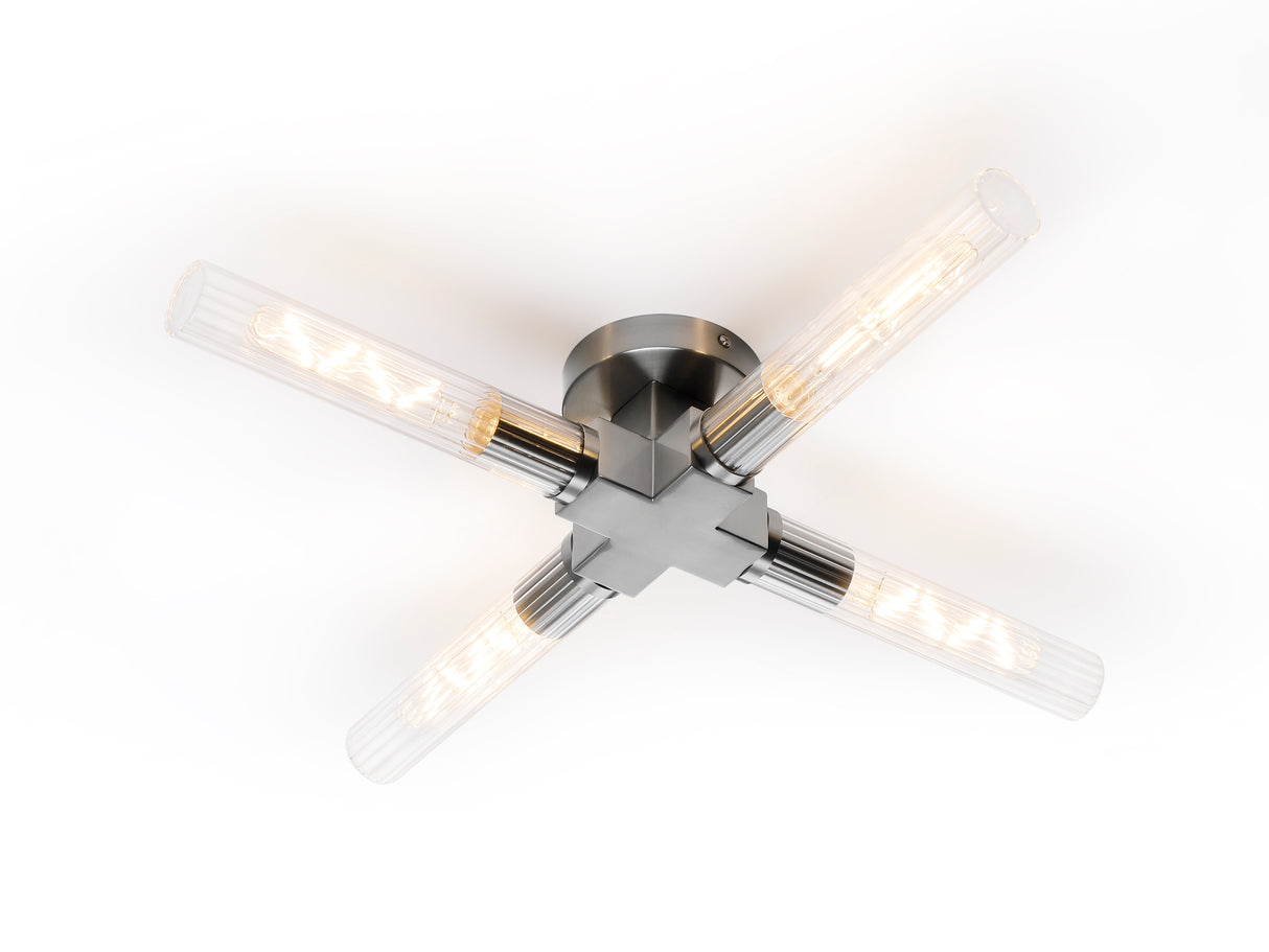 Ferdinand 4 Light Ceiling, E27, IP44, Satin Nickel