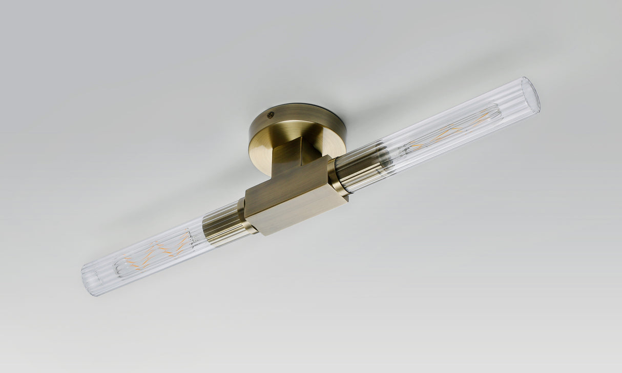 Ferdinand 2 Light Wall/Ceiling, E27, IP44, Antique Brass