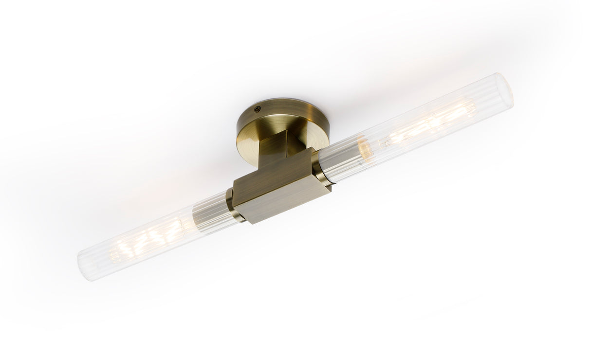 Ferdinand 2 Light Wall/Ceiling, E27, IP44, Antique Brass