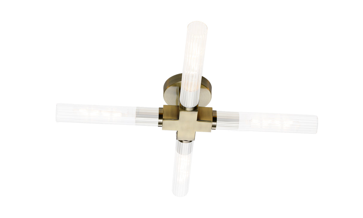 Ferdinand 4 Light Ceiling, E27, IP44, Antique Brass