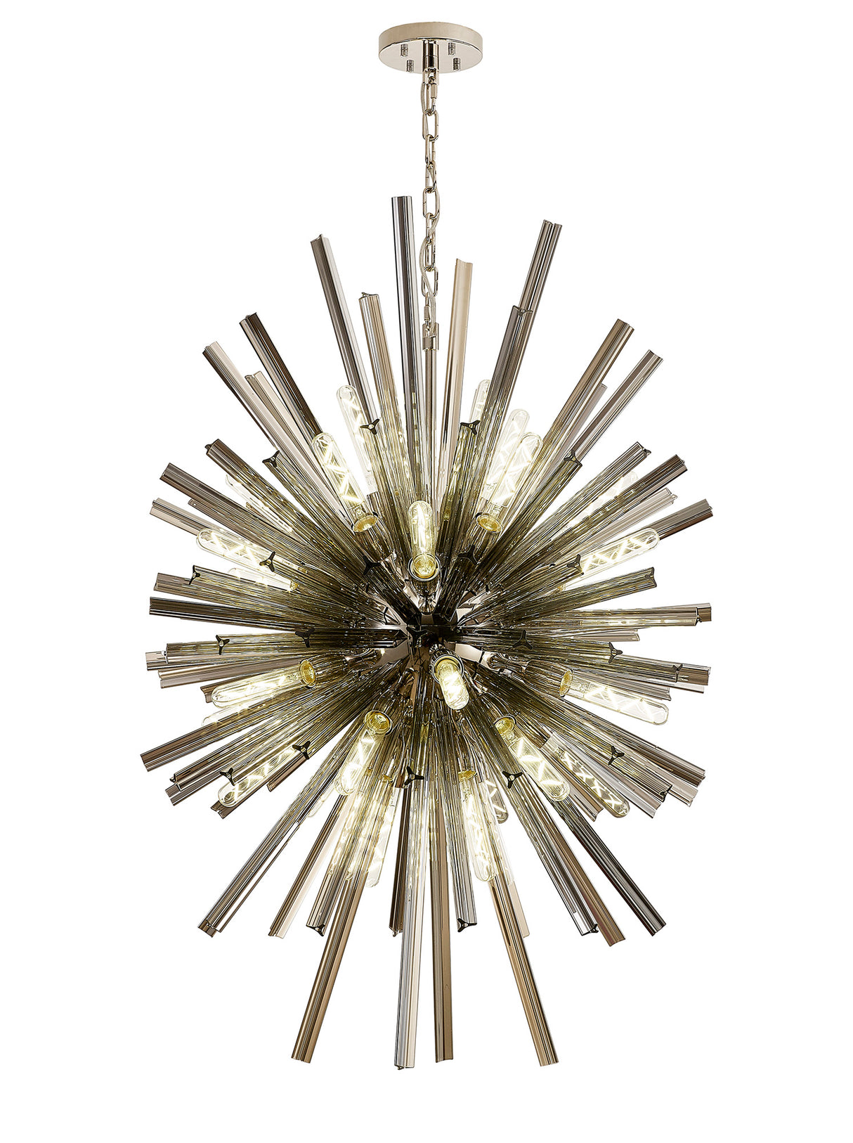 Harris 32 Light E27, Vertical Oval Pendant Polished Nickel / Smoke Glass, Item Weight: 22kg