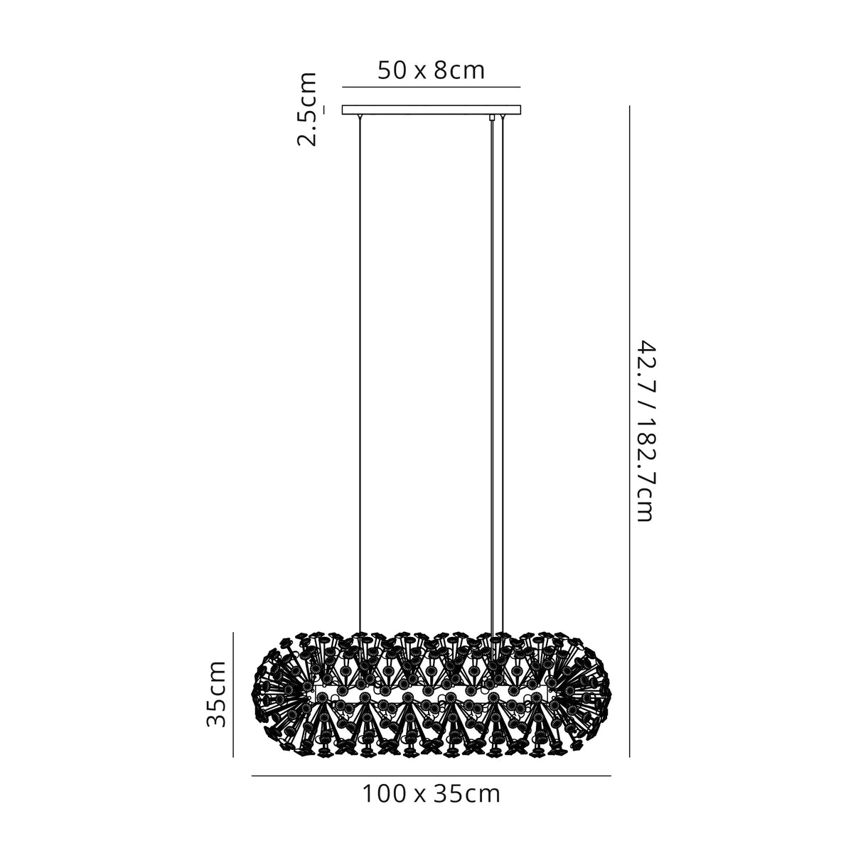 Byrne Oblong Linear Pendant 10 x G9 Polished Chrome/Crystal (28 extra sets of crystal)