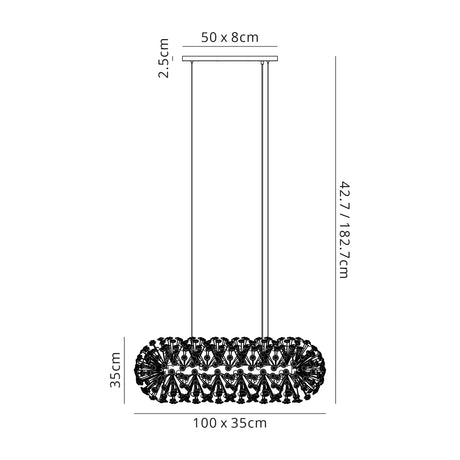 Byrne Oblong Linear Pendant 10 x G9 Polished Chrome/Crystal (28 extra sets of crystal)