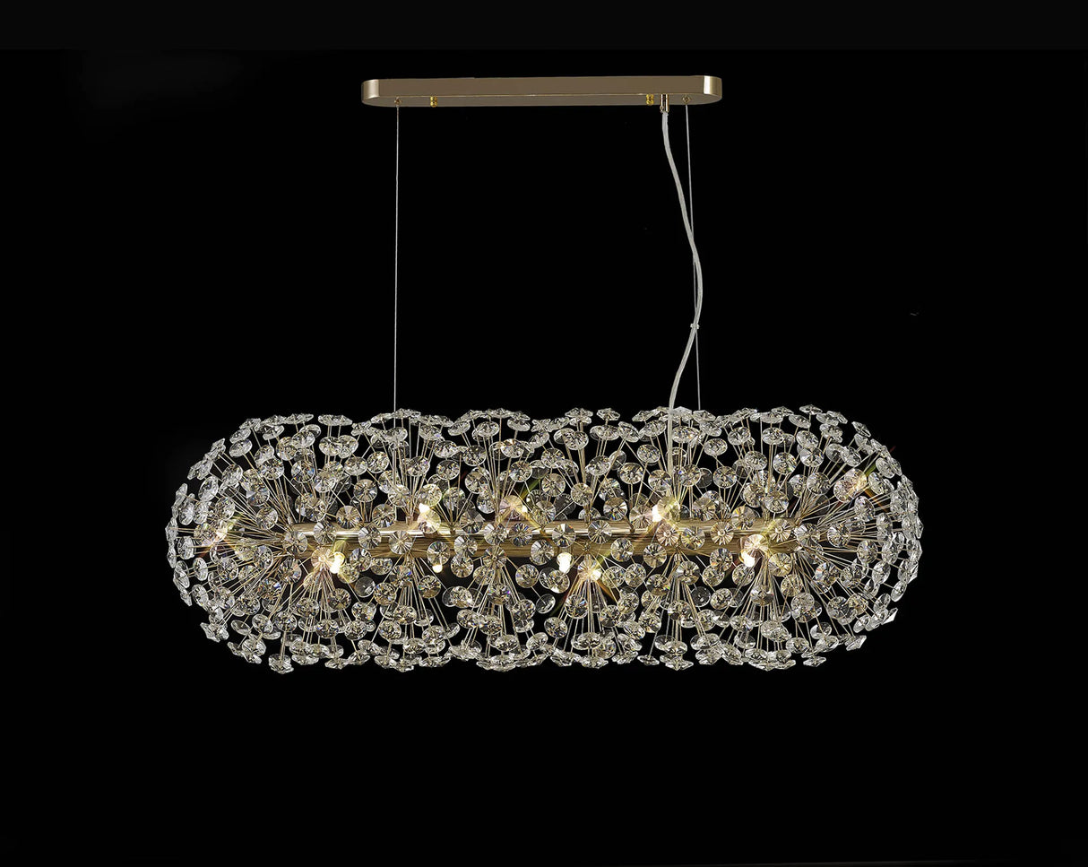 Byrne Oblong Linear Pendant 10 x G9 French Gold/Crystal (28 extra sets of crystal)