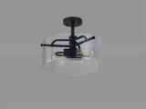 Venison Semi Flush Ceiling, 2 Light E27, Sand Black / Clear Glass