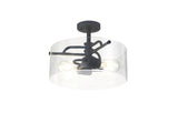 Venison Semi Flush Ceiling, 2 Light E27, Anthracite / Clear Glass