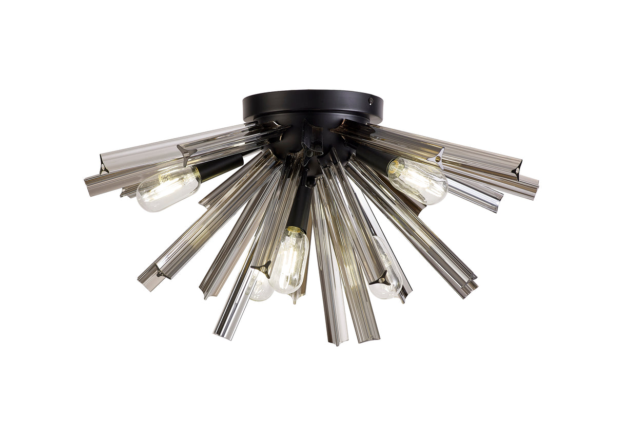 Harris 6 Light E14, Semi Flush Matt Black / Smoke Glass
