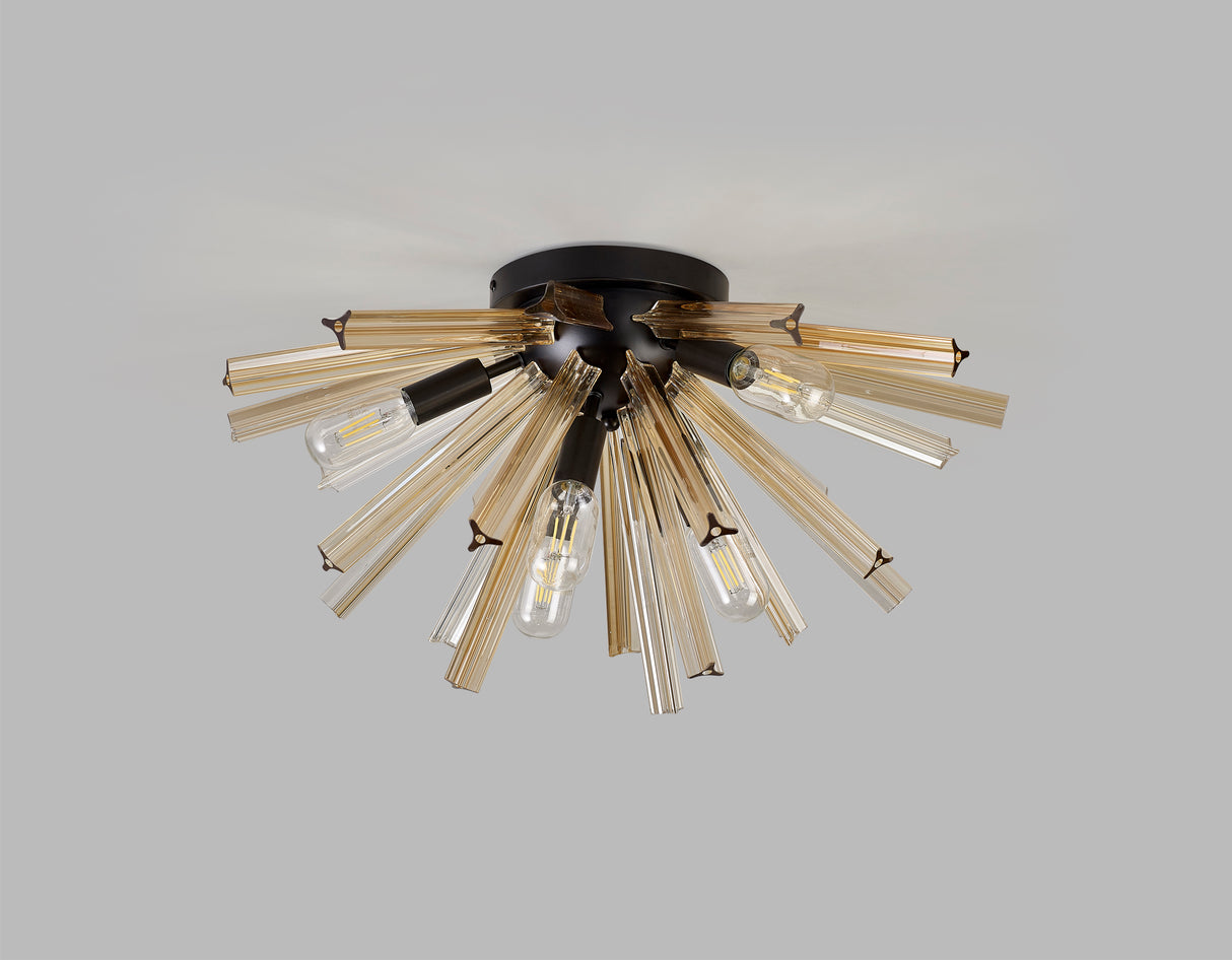 Harris 6 Light E14, Semi Flush Matt Black / Champagne Gold Glass