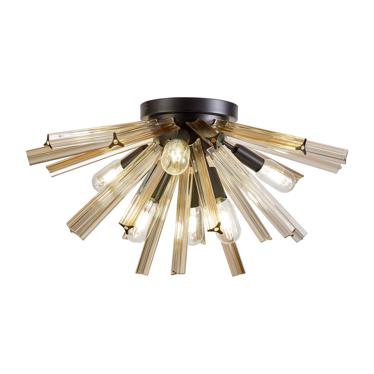 Harris 6 Light E14, Semi Flush Matt Black / Champagne Gold Glass ...