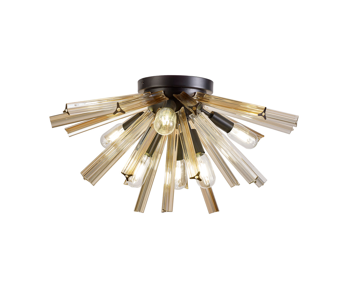 Harris 6 Light E14, Semi Flush Matt Black / Champagne Gold Glass