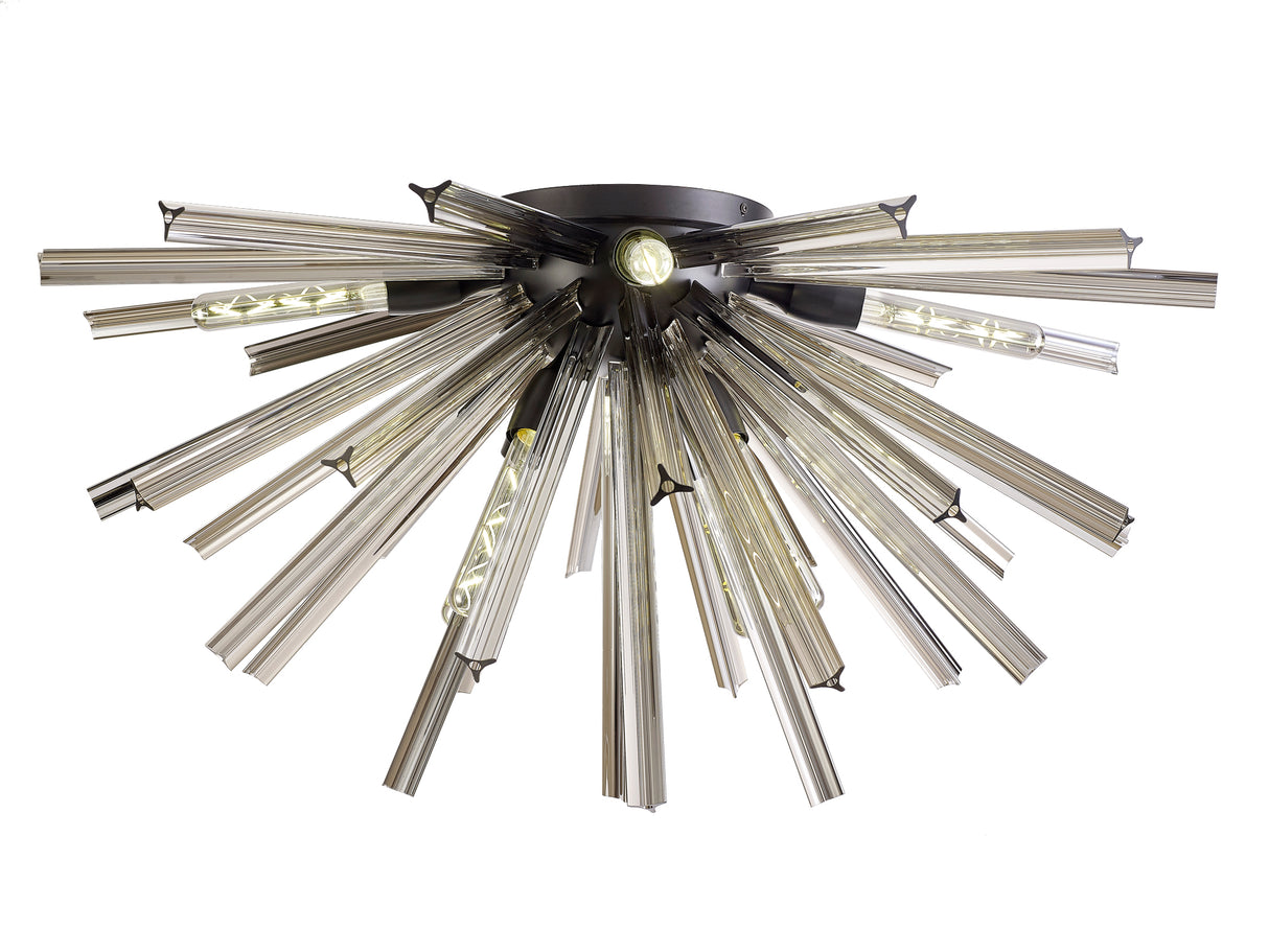 Harris 8 Light E27, Semi Flush Matt Black / Smoke Glass