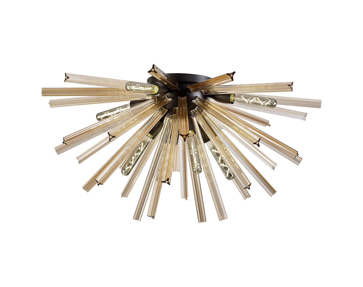 Harris 8 Light E27, Semi Flush Matt Black / Champagne Gold Glass