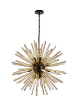 Harris 16 Light E27, Round Pendant Matt Black / Champagne Gold Glass