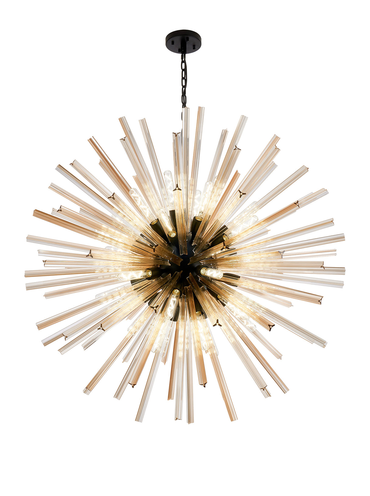 Harris 32 Light E27, Round Pendant Matt Black / Champagne Glass, Item Weight: 30kg