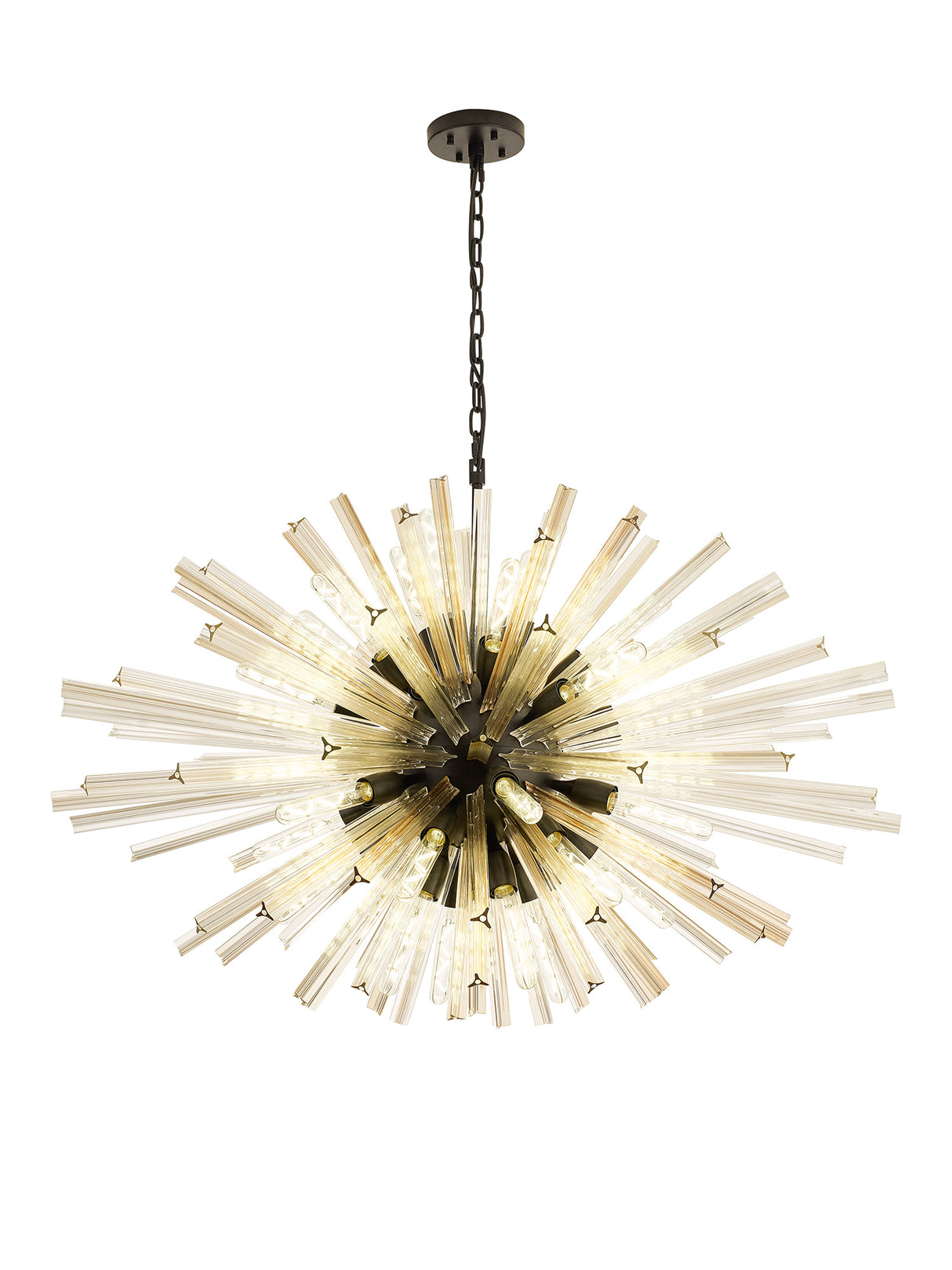 Harris 32 Light E27, Oval Pendant Matt Black / Champagne Glass, Item Weight: 25kg