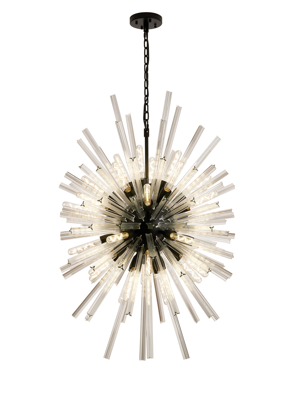Harris 32 Light E27, Vertical Oval Pendant Matt Black / Clear Glass, Item Weight: 22kg