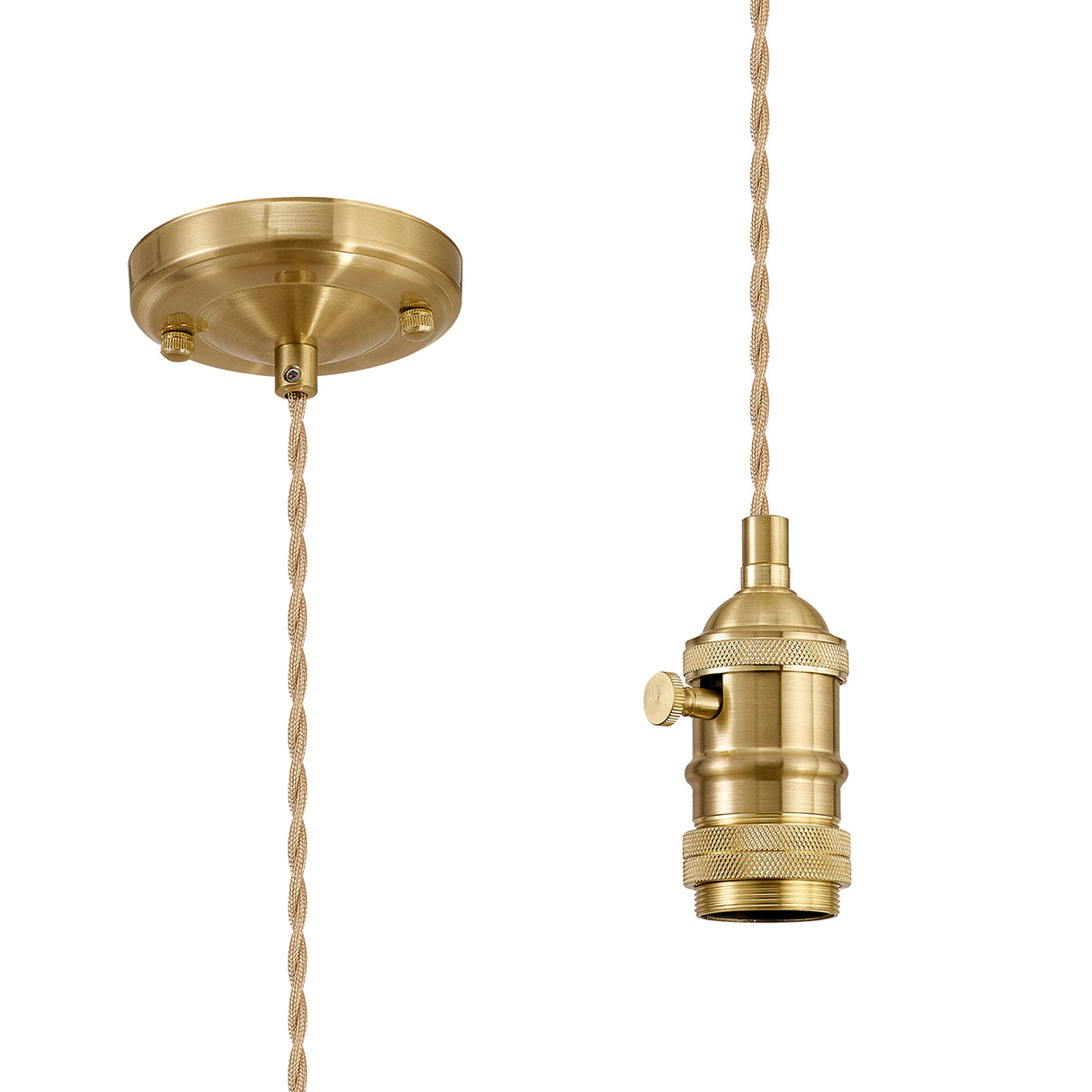 Rae Switched Pendant Light Kit 1.5m, 1 x E27, Brass / Pale Gold 2 Core Twisted Cable