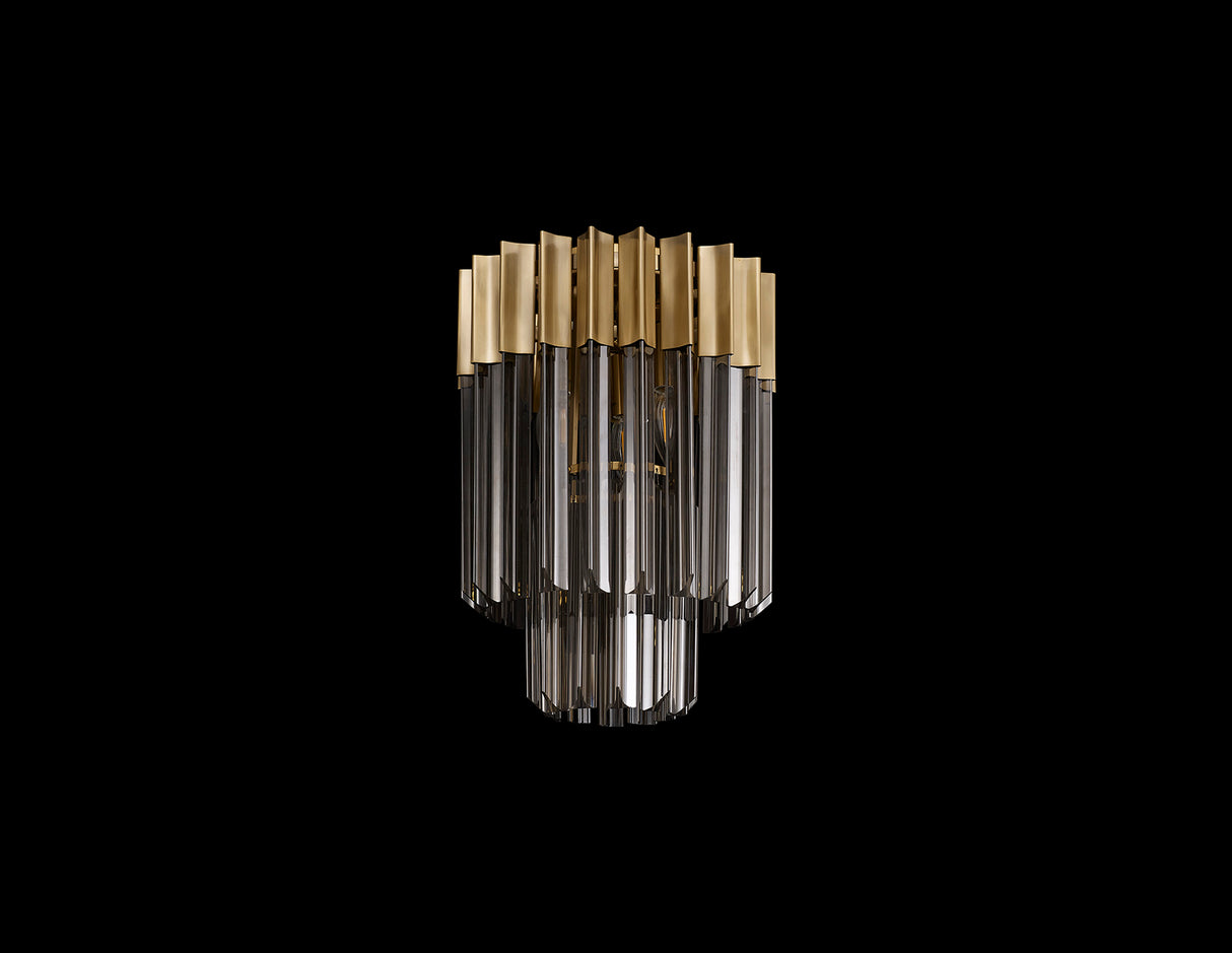 Longhorn 30cm Ceiling Round 3 Light E14, Brass / Smoke Sculpted Glass
